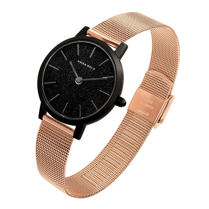 ARIES GOLD COSMO BLACK STAINLESS STEEL L 1024 BK-BKRG WOMEN'S WATCH - H2 Hub Watches