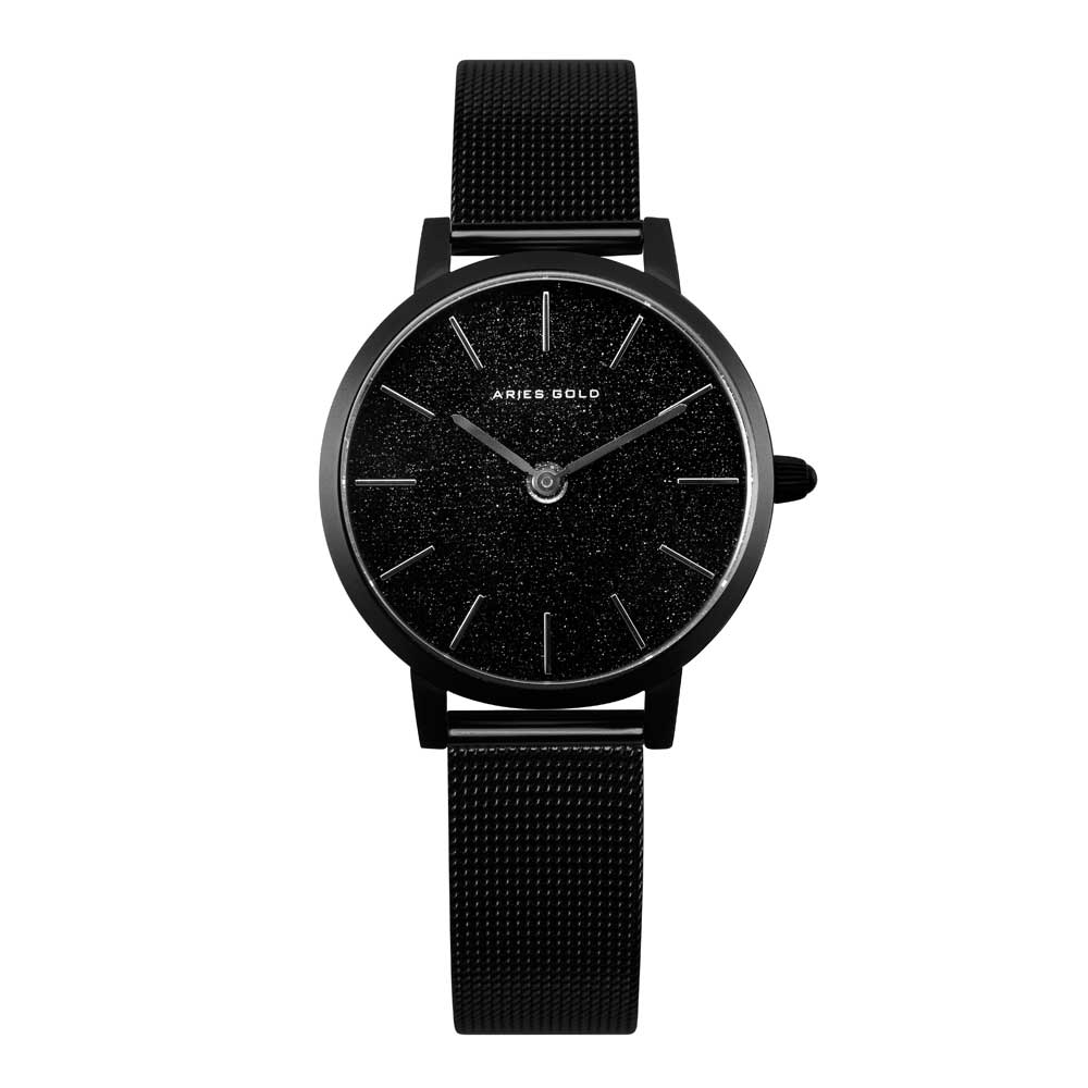 ARIES GOLD COSMO BLACK STAINLESS STEEL L 1024 BK-BK MESH STRAP WOMEN'S WATCH - H2 Hub Watches