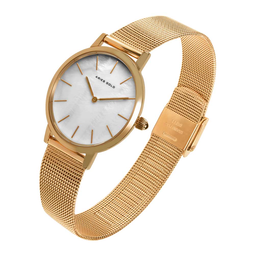 ARIES GOLD COSMO GOLD STAINLESS STEEL L 1024 G-MP MESH STRAP WOMEN'S WATCH - H2 Hub Watches