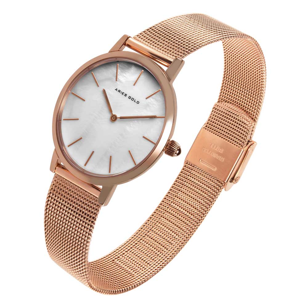 ARIES GOLD COSMO ROSE GOLD STAINLESS STEEL L 1024 RG-MP MESH STRAP WOMEN'S WATCH - H2 Hub Watches