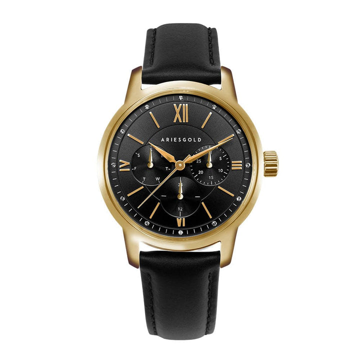 ARIES GOLD URBAN ETERNAL GOLD STAINLESS STEEL L 1028 G-BKG BLACK LEATHER STRAP WOMEN'S WATCH - H2 Hub Watches