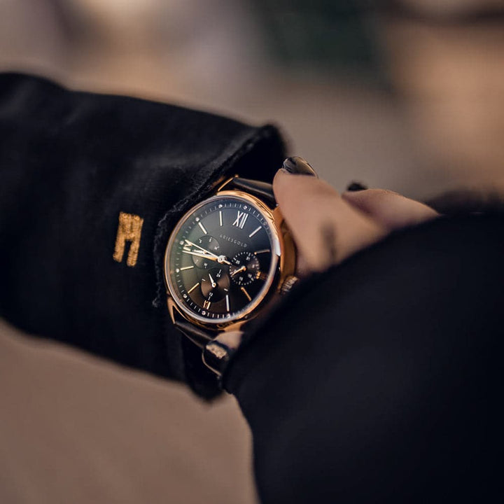 ARIES GOLD URBAN ETERNAL GOLD STAINLESS STEEL L 1028 G-BKG BLACK LEATHER STRAP WOMEN'S WATCH - H2 Hub Watches
