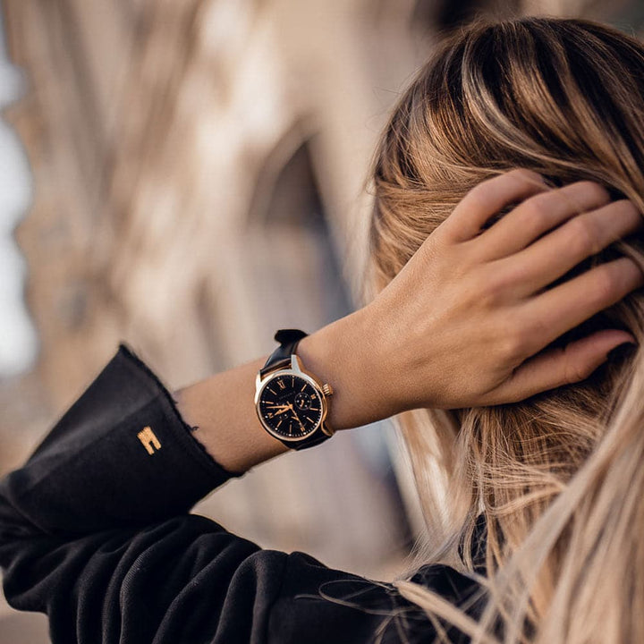 ARIES GOLD URBAN ETERNAL GOLD STAINLESS STEEL L 1028 G-BKG BLACK LEATHER STRAP WOMEN'S WATCH - H2 Hub Watches