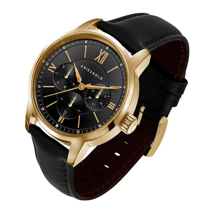 ARIES GOLD URBAN ETERNAL GOLD STAINLESS STEEL L 1028 G-BKG BLACK LEATHER STRAP WOMEN'S WATCH - H2 Hub Watches
