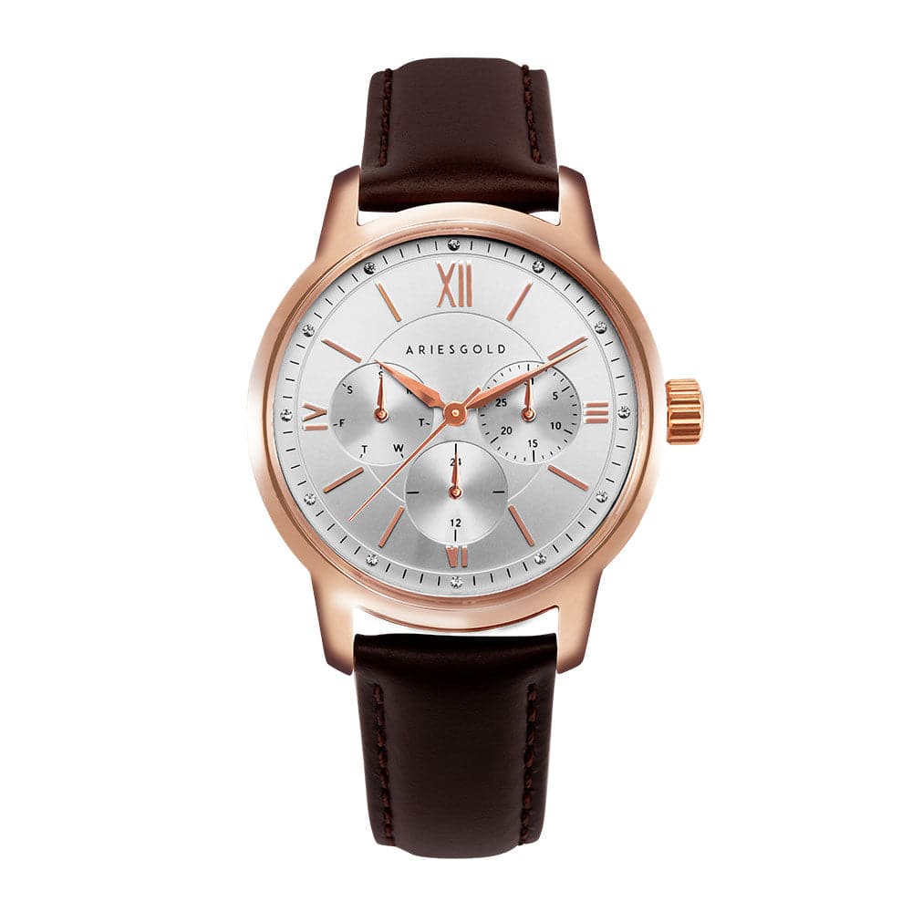 ARIES GOLD URBAN ETERNAL ROSE GOLD STAINLESS STEEL L 1028 RG-S BROWN LEATHER STRAP WOMEN'S WATCH - H2 Hub Watches