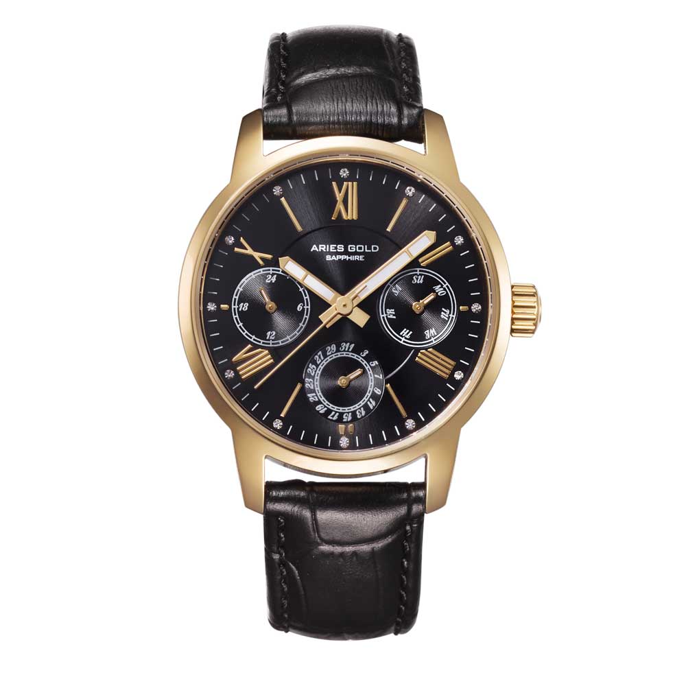 ARIES GOLD URBAN ETERNAL GOLD STAINLESS STEEL L 103 G-BKG BLACK LEATHER STRAP WOMEN'S WATCH - H2 Hub Watches