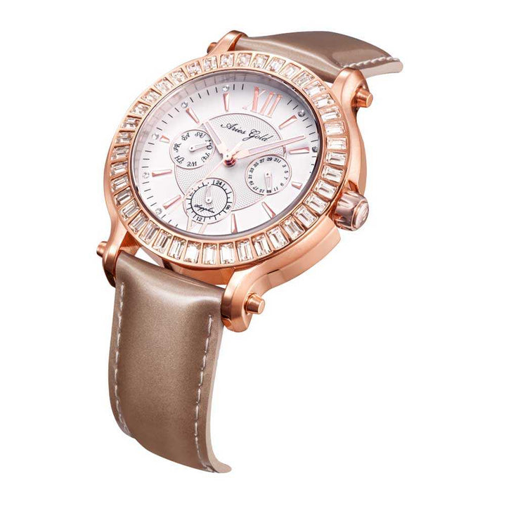 ARIES GOLD ENCHANT ROSA ROSE GOLD STAINLESS STEEL L 1159 RG-W GOLD LEATHER STRAP WOMEN'S WATCH - H2 Hub Watches