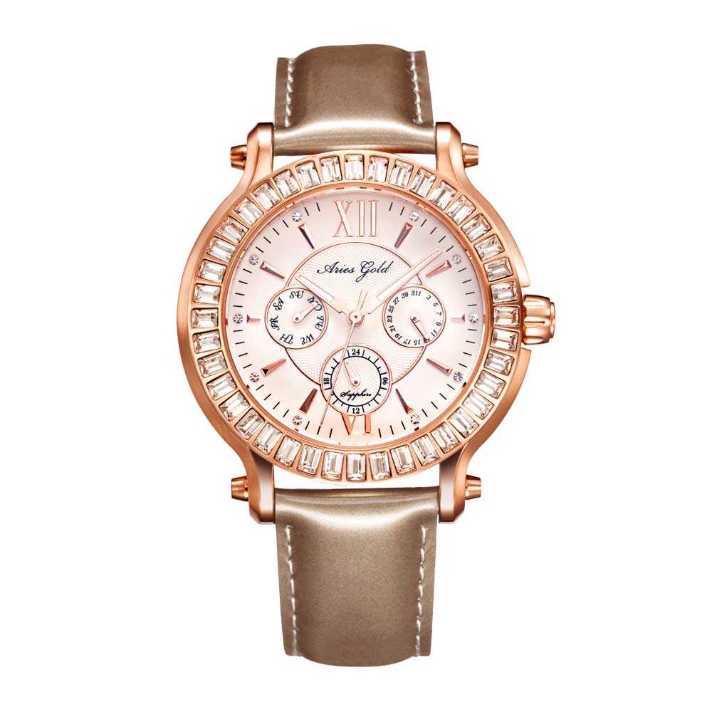 ARIES GOLD ENCHANT ROSA ROSE GOLD STAINLESS STEEL L 1159 RG-W GOLD LEATHER STRAP WOMEN'S WATCH - H2 Hub Watches