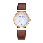 ARIES GOLD ENCHANT CAMILLE GOLD STAINLESS STEEL L 5002 G-MOP-L BROWN LEATHER STRAP WOMEN'S WATCH - H2 Hub Watches