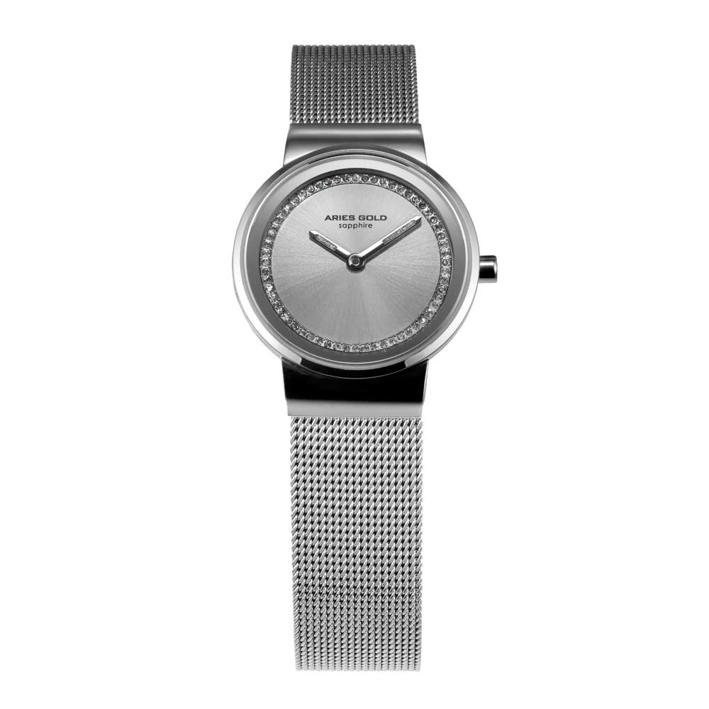 ARIES GOLD ENCHANT SONJA SILVER STAINLESS STEEL L 5003 S-S MESH STRAP WOMEN'S WATCH - H2 Hub Watches