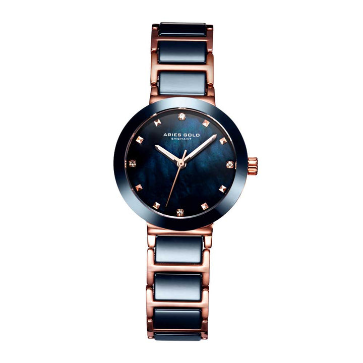 ARIES GOLD ENCHANT PERSIA L 5006Z RG-BUMP BLUE CERAMIC WOMEN'S WATCH - H2 Hub Watches