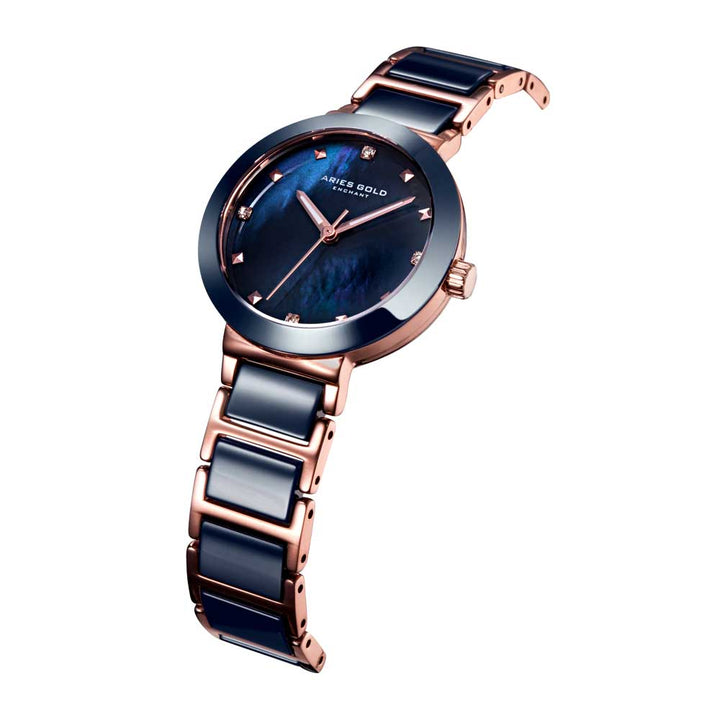ARIES GOLD ENCHANT PERSIA L 5006Z RG-BUMP BLUE CERAMIC WOMEN'S WATCH - H2 Hub Watches