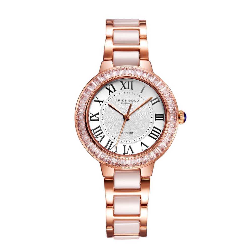 ARIES GOLD ENCHANT CAPELLA ROSE GOLD STAINLESS STEEL L 5015Z RG-W WHITE CERAMIC WOMEN'S WATCH - H2 Hub Watches