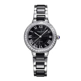 ARIES GOLD ENCHANT CAPELLA SILVER STAINLESS STEEL L 5015Z S-BK BLACK CERAMIC WOMEN'S WATCH - H2 Hub Watches