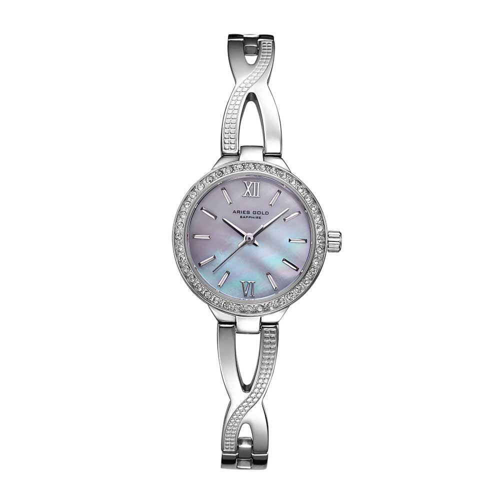 ARIES GOLD ANALOG QUARTZ L 5025Z S-MOP SILVER STAINLESS STEEL WOMEN'S WATCH - H2 Hub Watches