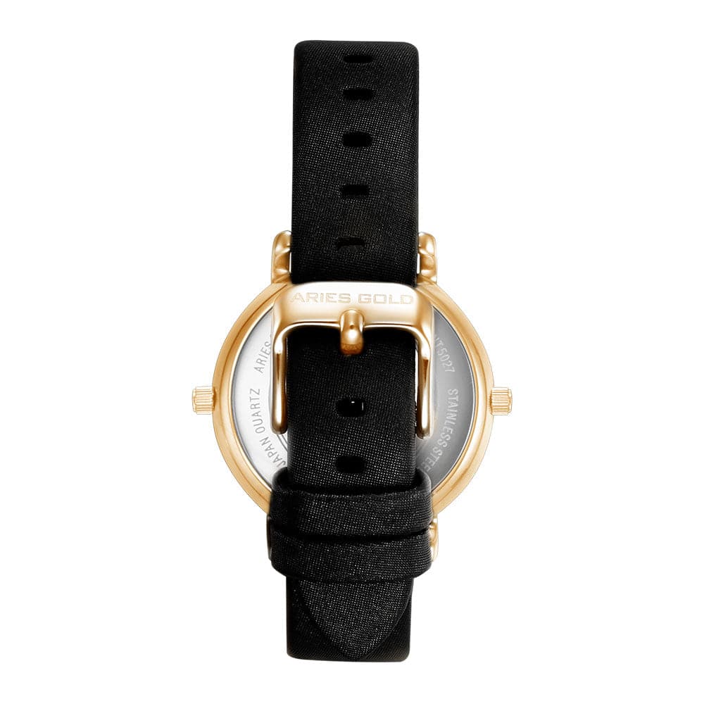 ARIES GOLD WANDERER GOLD STAINLESS STEEL L 5027 G-W BLACK LEATHER STRAP WOMEN'S WATCH - H2 Hub Watches