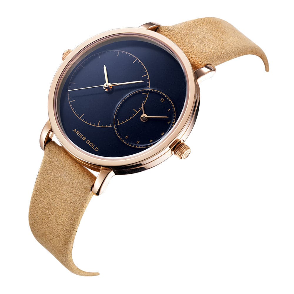 ARIES GOLD WANDERER ROSE GOLD STAINLESS STEEL L 5027 RG-BU BROWN LEATHER STRAP WOMEN'S WATCH - H2 Hub Watches