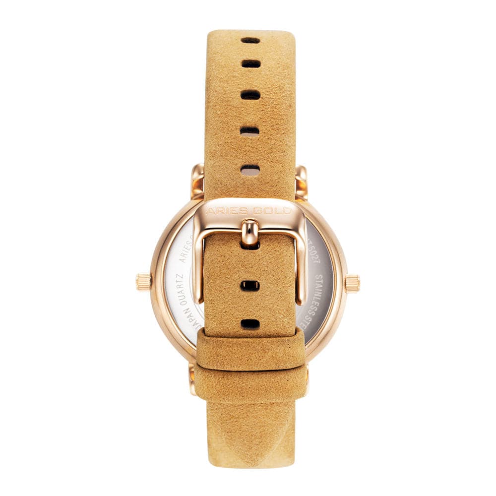 ARIES GOLD WANDERER ROSE GOLD STAINLESS STEEL L 5027 RG-BU BROWN LEATHER STRAP WOMEN'S WATCH - H2 Hub Watches