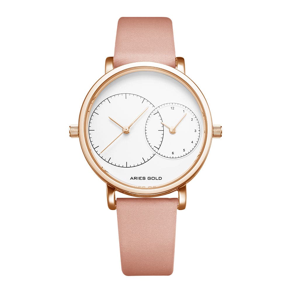 ARIES GOLD WANDERER ROSE GOLD STAINLESS STEEL L 5027 RG-W PINK LEATHER STRAP WOMEN'S WATCH - H2 Hub Watches