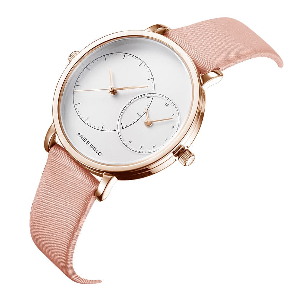 ARIES GOLD WANDERER ROSE GOLD STAINLESS STEEL L 5027 RG-W PINK LEATHER STRAP WOMEN'S WATCH - H2 Hub Watches