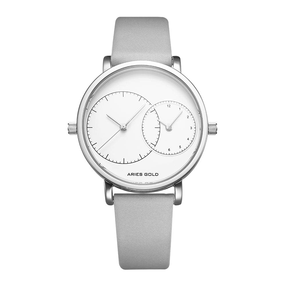 ARIES GOLD WANDERER SILVER STAINLESS STEEL L 5027 S-W GREY LEATHER STRAP WOMEN'S WATCH - H2 Hub Watches