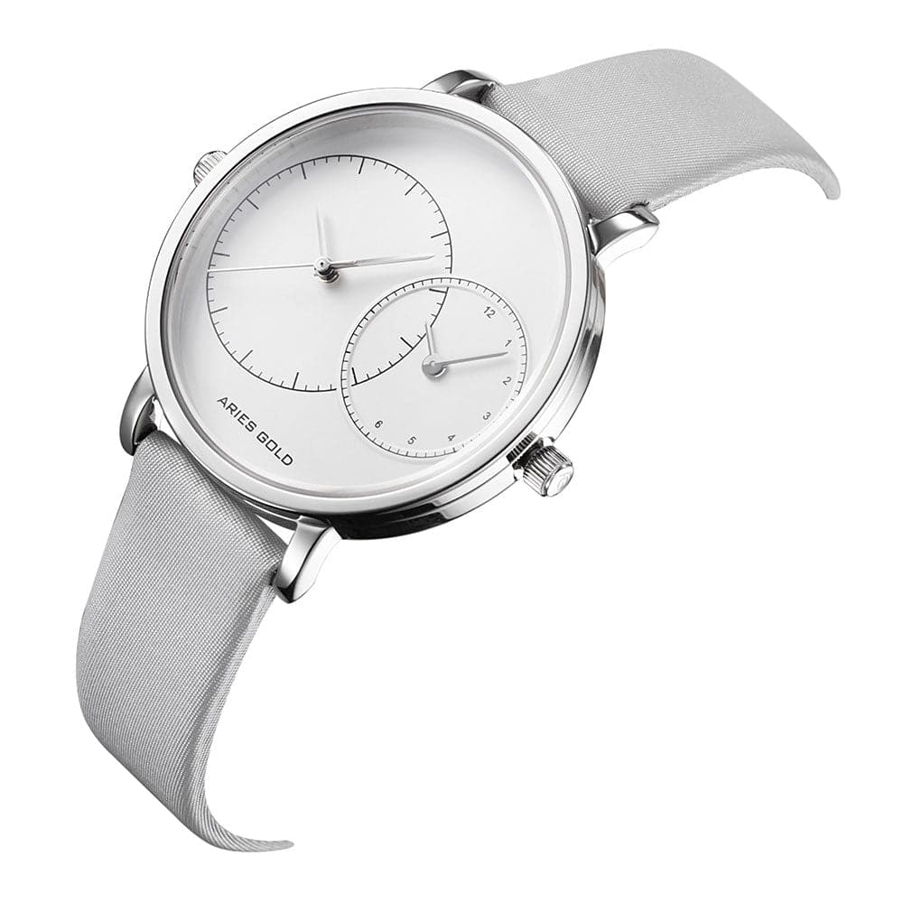 ARIES GOLD WANDERER SILVER STAINLESS STEEL L 5027 S-W GREY LEATHER STRAP WOMEN'S WATCH - H2 Hub Watches