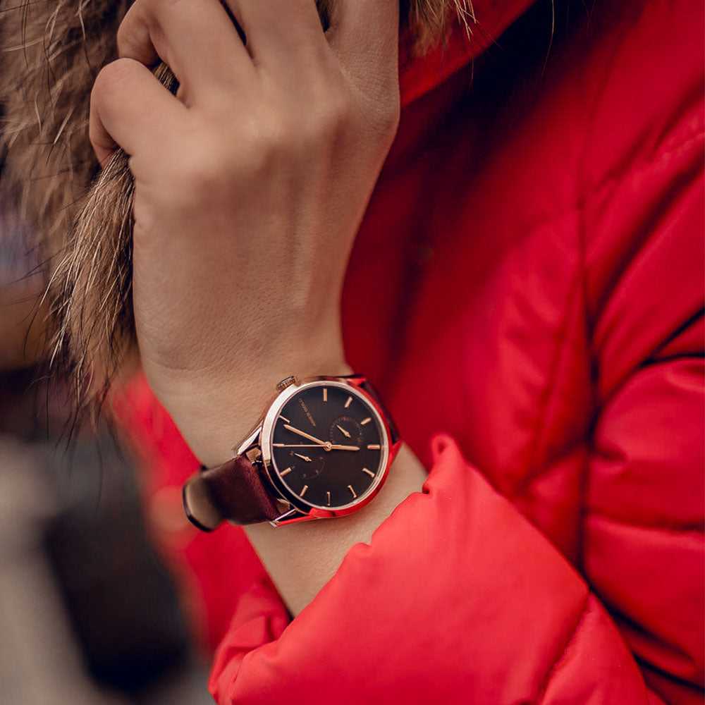 ARIES GOLD ENCHANT LIBERTY ROSE GOLD STAINLESS STEEL L 5031 RG-BK-L BROWN LEATHER STRAP WOMEN'S WATCH - H2 Hub Watches
