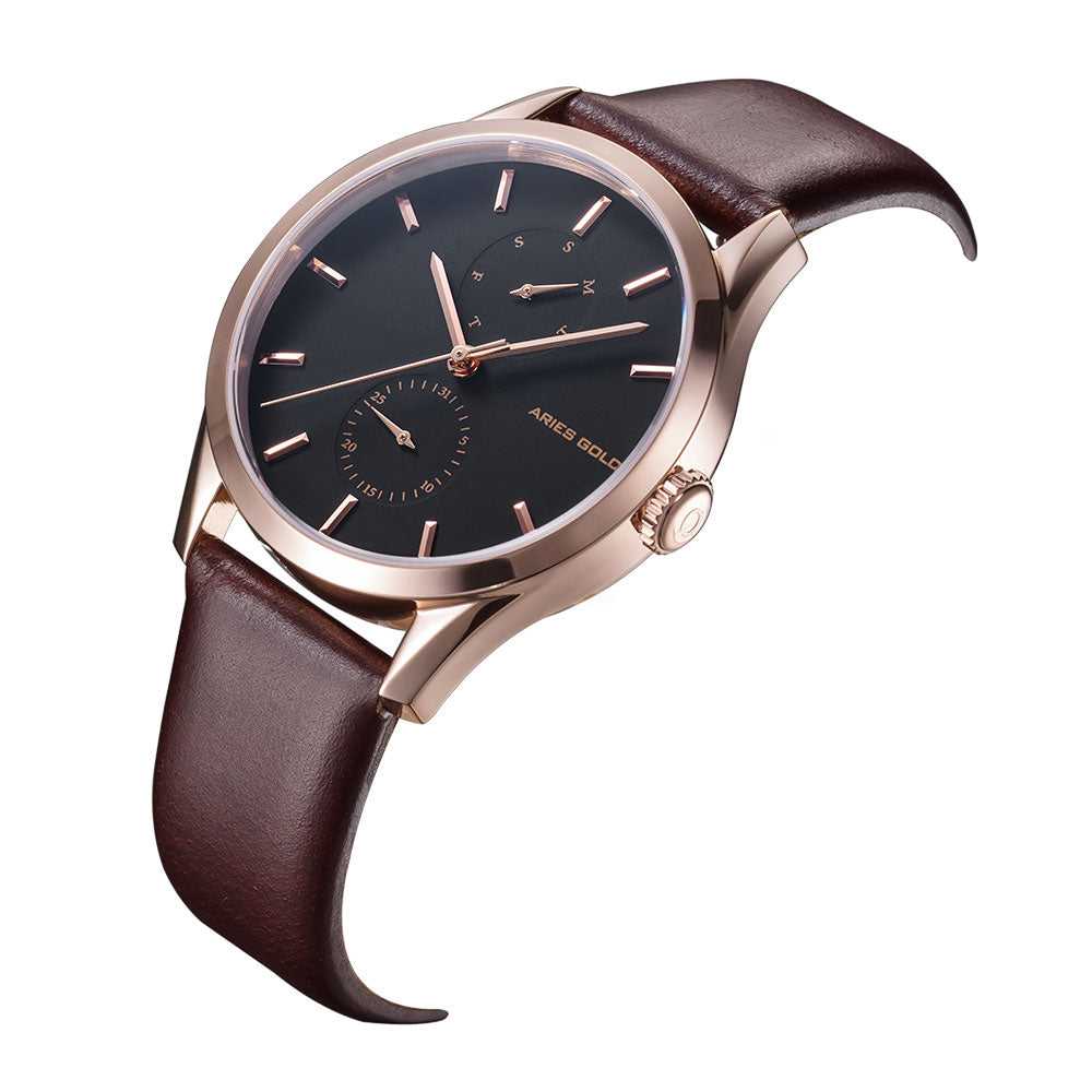 ARIES GOLD ENCHANT LIBERTY ROSE GOLD STAINLESS STEEL L 5031 RG-BK-L BROWN LEATHER STRAP WOMEN'S WATCH - H2 Hub Watches