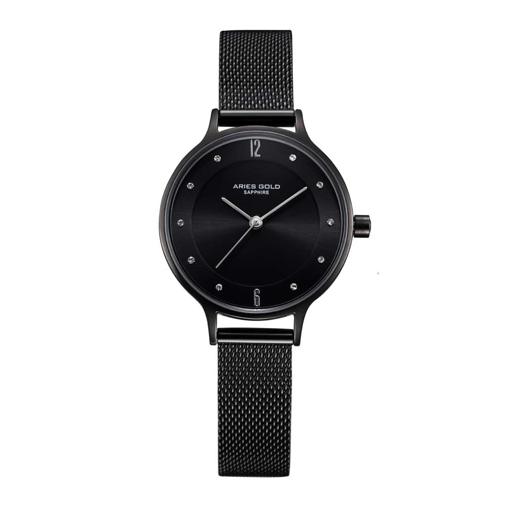 ARIES GOLD ENCHANT BLACK STAINLESS STEEL L 5033Z BK-BK MESH STRAP WOMEN'S WATCH - H2 Hub Watches
