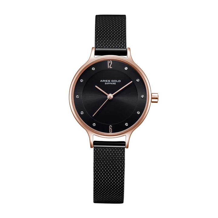 ARIES GOLD ENCHANT ROSE GOLD STAINLESS STEEL L 5033Z RG-BK MESH STRAP WOMEN'S WATCH - H2 Hub Watches