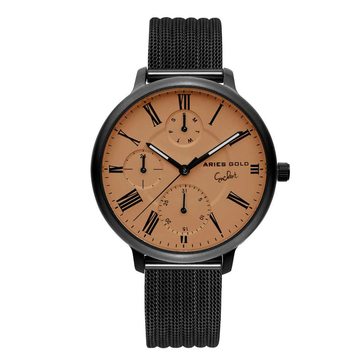ARIES GOLD VOYAGE GREY STAINLESS STEEL L 5034 BK-BR MESH STRAP WOMEN'S WATCH - H2 Hub Watches
