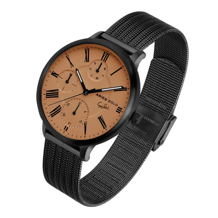 ARIES GOLD VOYAGE GREY STAINLESS STEEL L 5034 BK-BR MESH STRAP WOMEN'S WATCH - H2 Hub Watches
