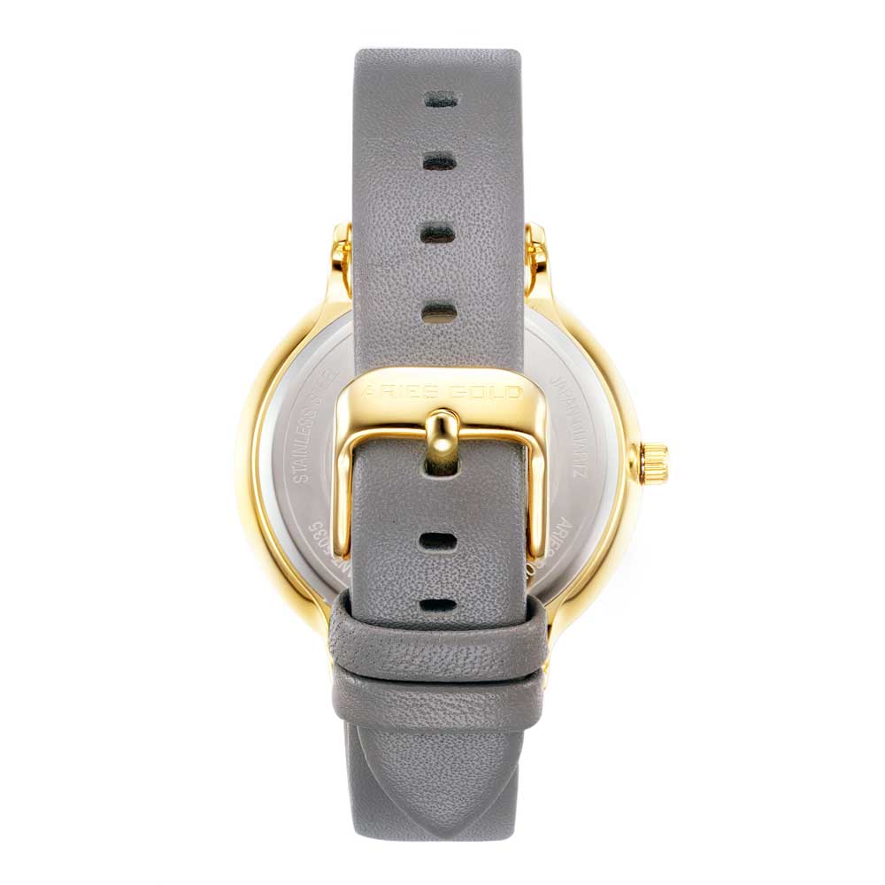 ARIES GOLD ENCHANT FLEUR GOLD STAINLESS STEEL L 5035 G-MP LEATHER STRAP WOMEN'S WATCH - H2 Hub Watches