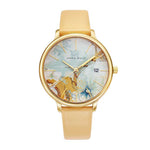 ARIES GOLD ENCHANT FLEUR GOLD STAINLESS STEEL L 5035 G-ORFL LEATHER STRAP WOMEN'S WATCH - H2 Hub Watches