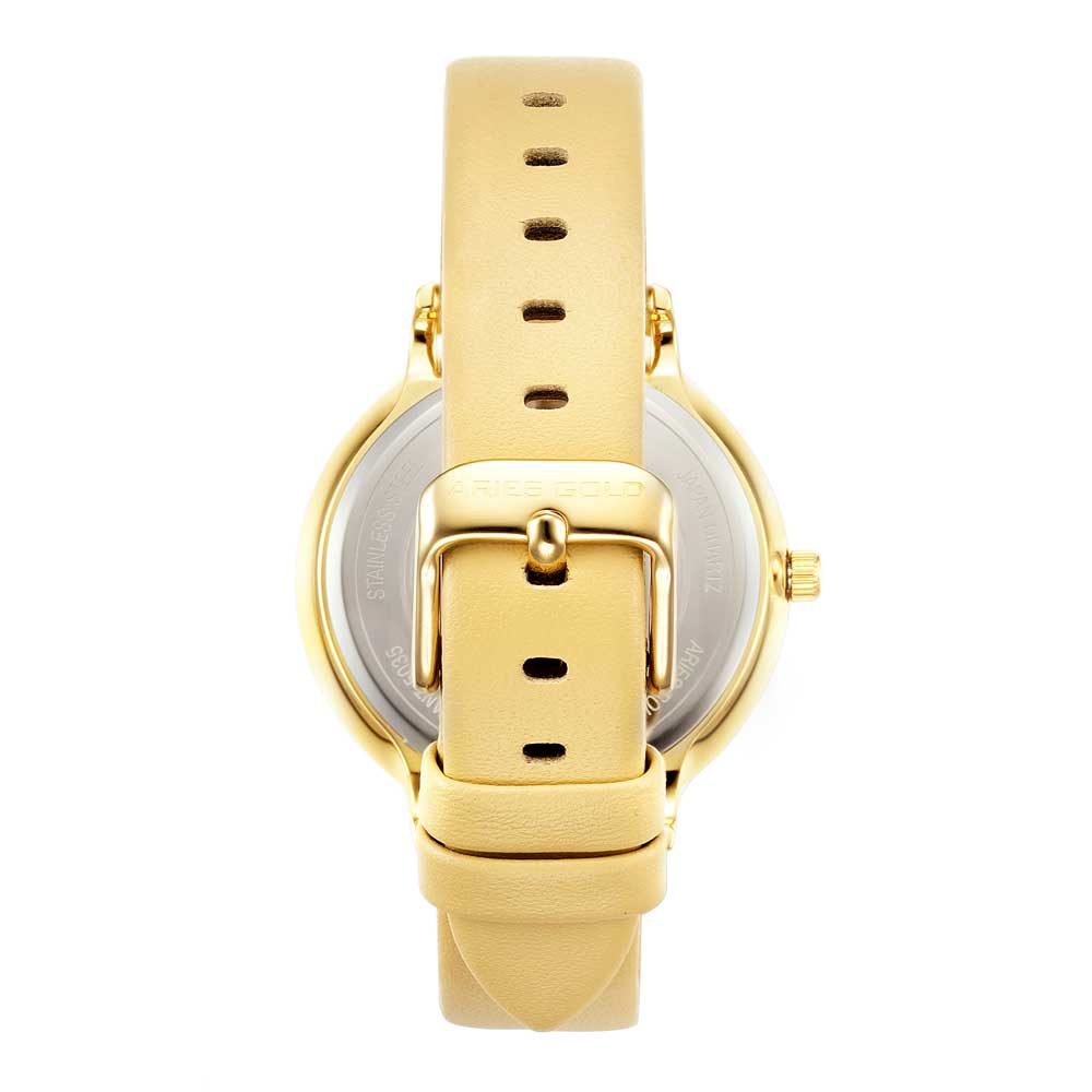ARIES GOLD ENCHANT FLEUR GOLD STAINLESS STEEL L 5035 G-ORFL LEATHER STRAP WOMEN'S WATCH - H2 Hub Watches