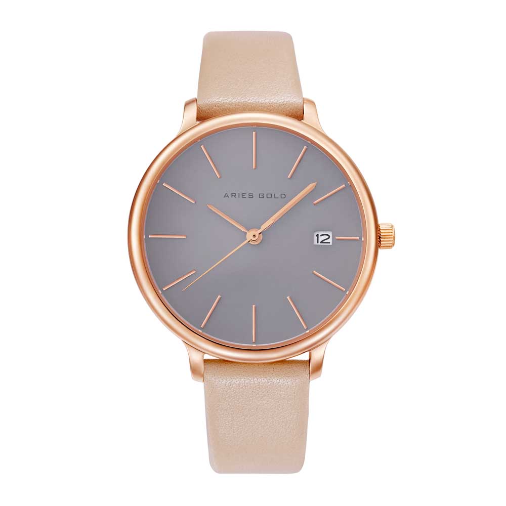 ARIES GOLD ENCHANT FLEUR ROSE GOLD STAINLESS STEEL L 5035 RG-GY LEATHER STRAP WOMEN'S WATCH - H2 Hub Watches