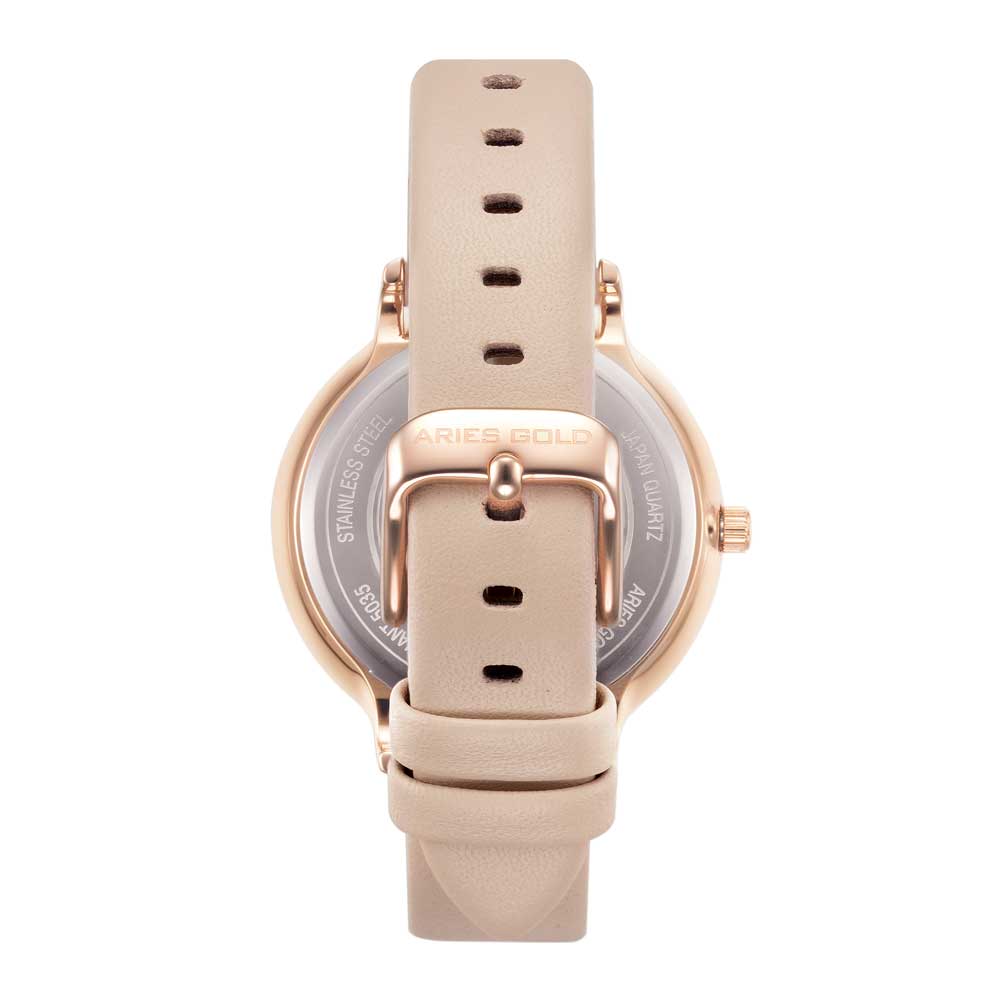 ARIES GOLD ENCHANT FLEUR ROSE GOLD STAINLESS STEEL L 5035 RG-GYFL LEATHER STRAP WOMEN'S WATCH - H2 Hub Watches