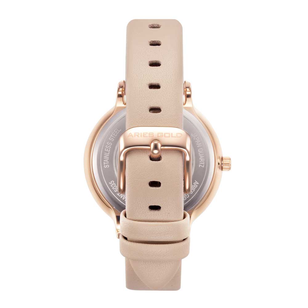 ARIES GOLD ENCHANT FLEUR ROSE GOLD STAINLESS STEEL L 5035 RG-PKFL LEATHER STRAP WOMEN'S WATCH - H2 Hub Watches