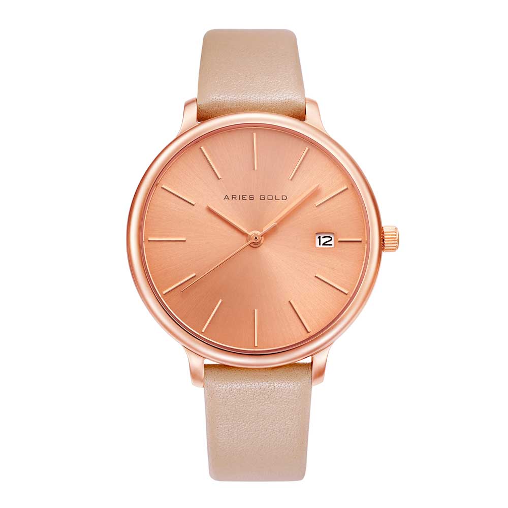 ARIES GOLD ENCHANT FLEUR ROSE GOLD STAINLESS STEEL L 5035 RG-RG LEATHER STRAP WOMEN'S WATCH - H2 Hub Watches
