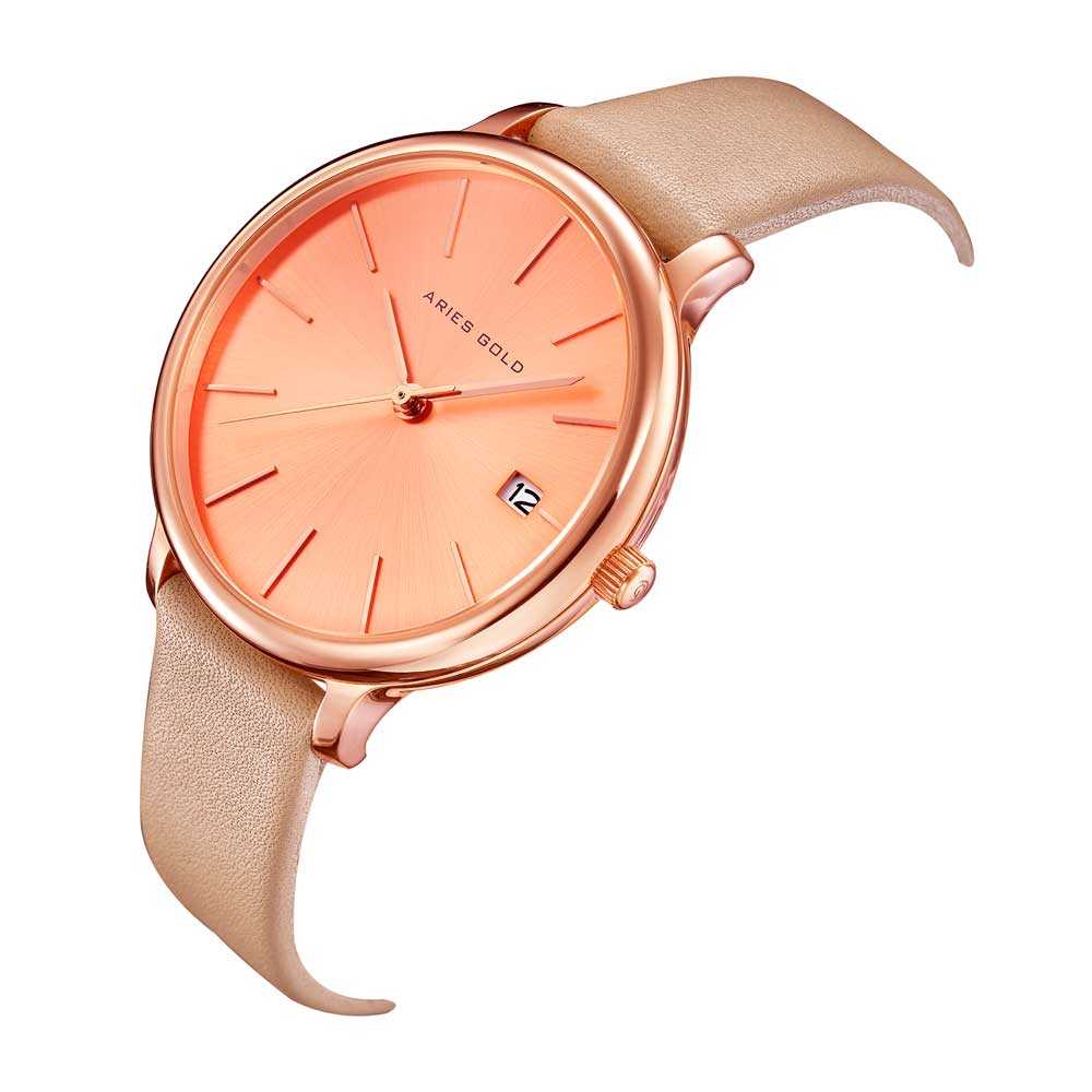 ARIES GOLD ENCHANT FLEUR ROSE GOLD STAINLESS STEEL L 5035 RG-RG LEATHER STRAP WOMEN'S WATCH - H2 Hub Watches