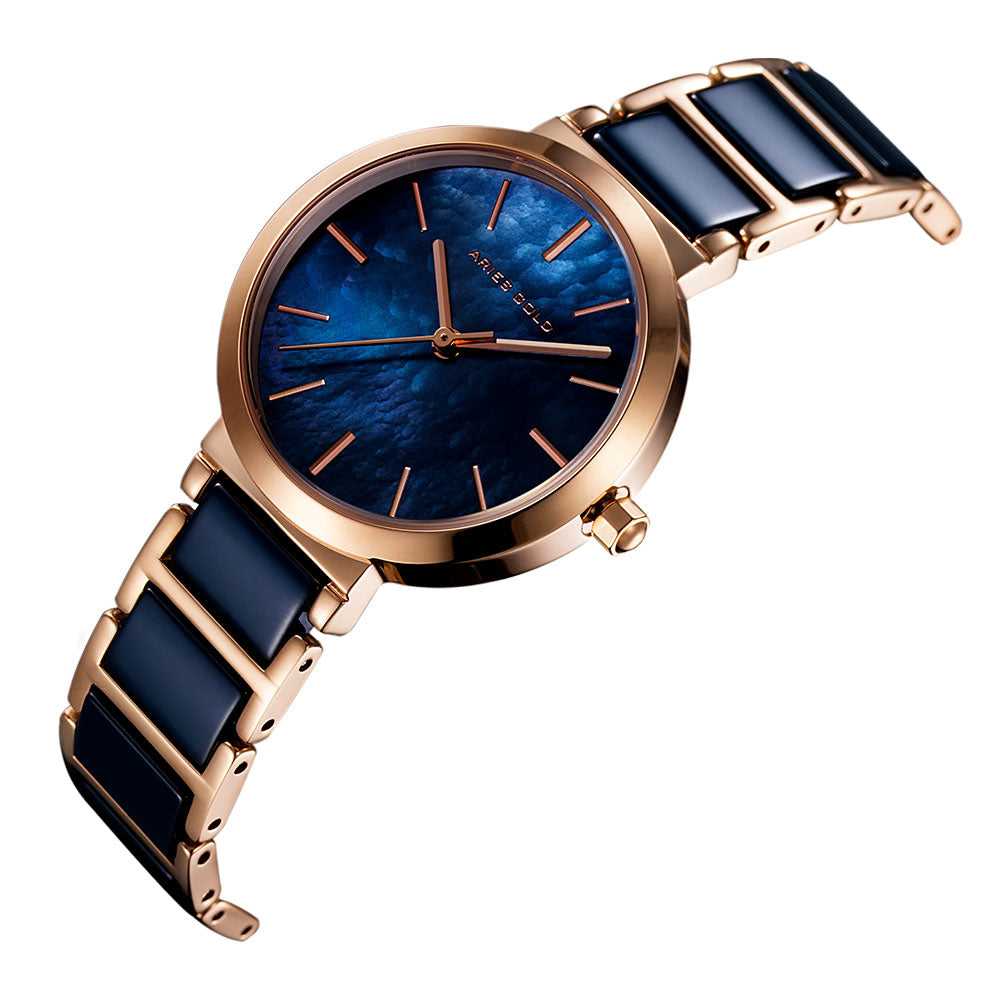 ARIES GOLD ENCHANT L 5037Z RG-BU BLUE CERAMIC WOMEN'S WATCH - H2 Hub Watches