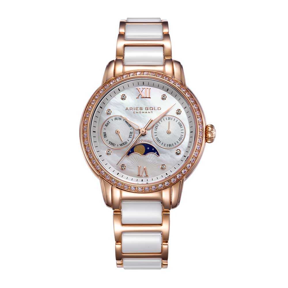 ARIES GOLD ENCHANT LUNA L 58010L RG-MP WHITE CERAMIC WOMEN'S WATCH - H2 Hub Watches