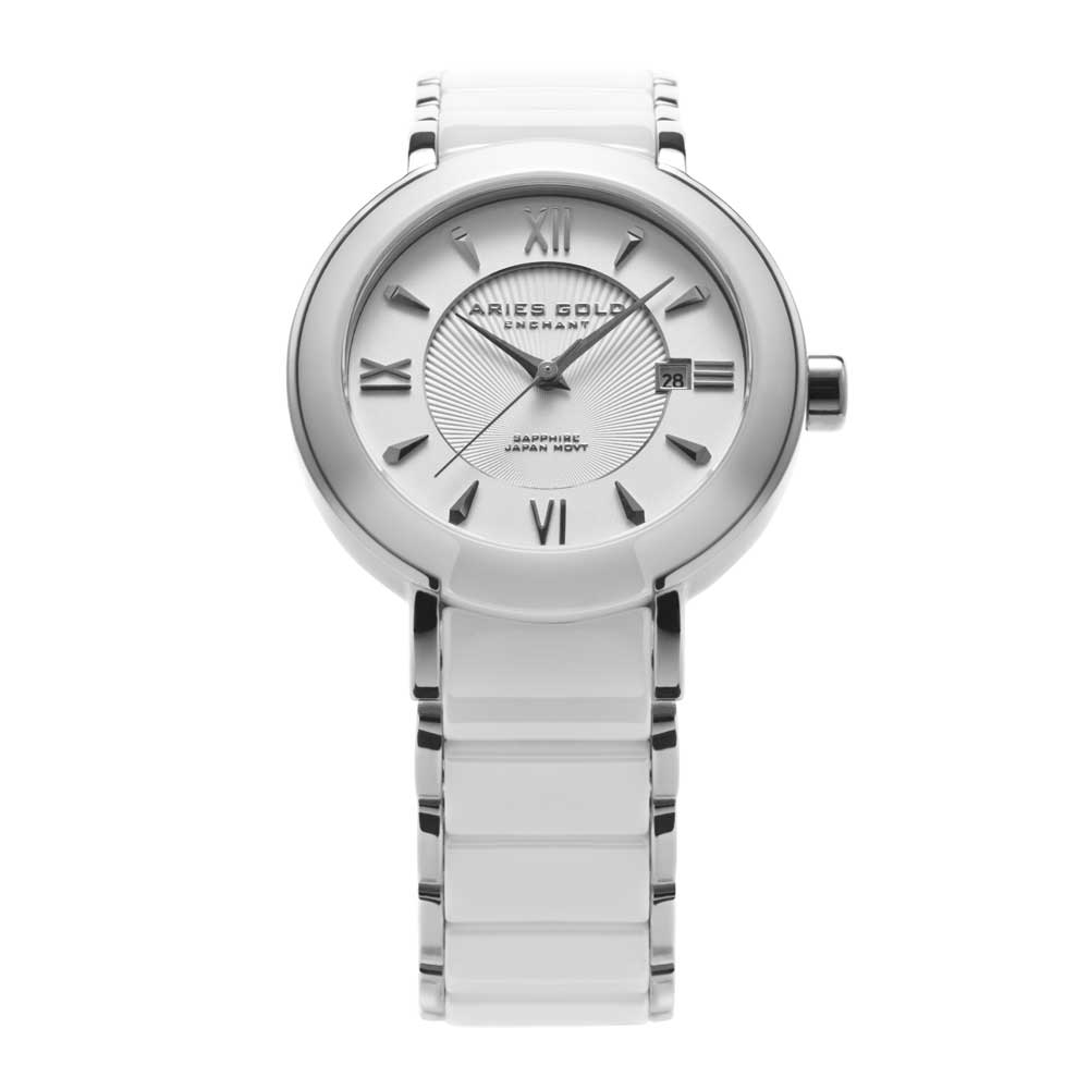 ARIES GOLD ENCHANT LUMINA SILVER L 8146L S-WHITE CERAMIC WOMEN'S WATCH - H2 Hub Watches