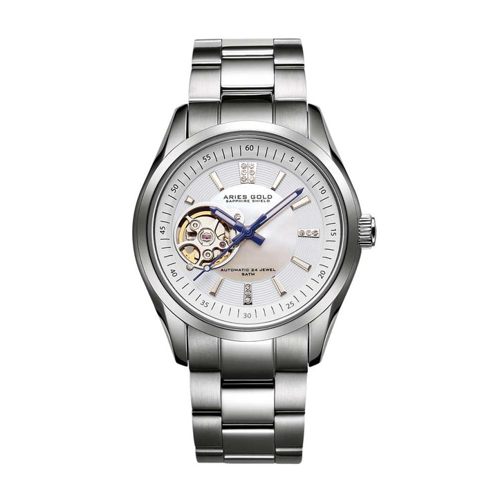ARIES GOLD AUTOMATIC INSPIRA SILVER STAINLESS STEEL L 9003 S-WMOP WOMEN'S WATCH - H2 Hub Watches