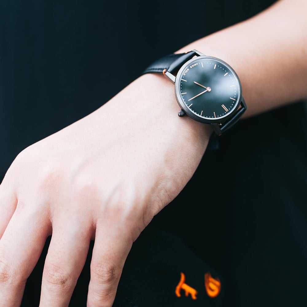 ARIES GOLD URBAN TANGO BLACK STAINLESS STEEL L 1008 BK-BK LEATHER STRAP WOMEN'S WATCH - H2 Hub Watches