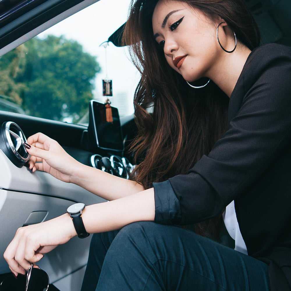 ARIES GOLD URBAN TANGO BLACK STAINLESS STEEL L 1008 BK-BK LEATHER STRAP WOMEN'S WATCH - H2 Hub Watches