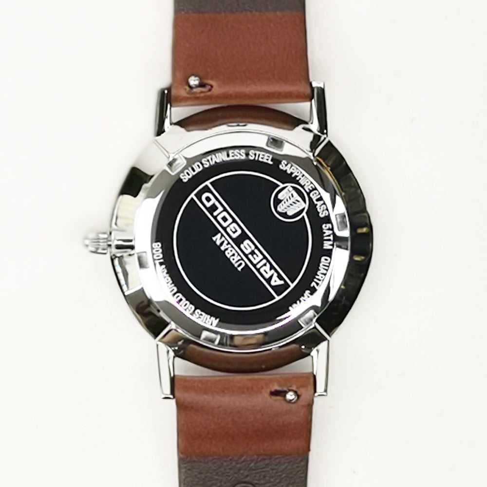 ARIES GOLD URBAN TANGO SILVER STAINLESS STEEL L 1008 S-W BROWN LEATHER STRAP WOMEN'S WATCH - H2 Hub Watches