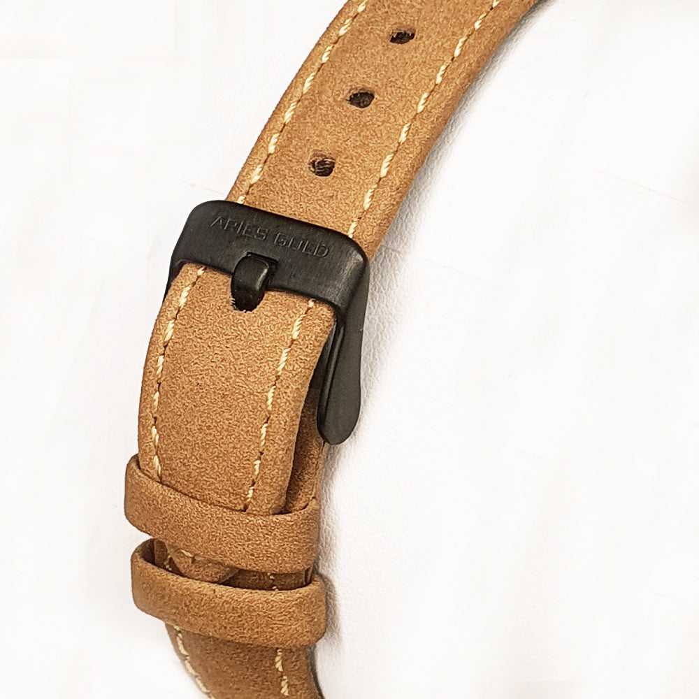 ARIES GOLD URBAN SANTOS BLACK STAINLESS STEEL L 1023 BK-BEI BROWN LEATHER STRAP WOMEN'S WATCH - H2 Hub Watches