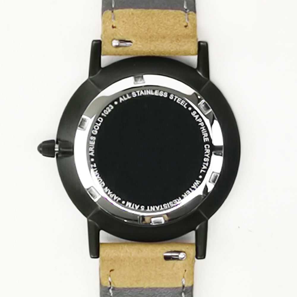 ARIES GOLD URBAN SANTOS BLACK STAINLESS STEEL L 1023 BK-BEI BROWN LEATHER STRAP WOMEN'S WATCH - H2 Hub Watches