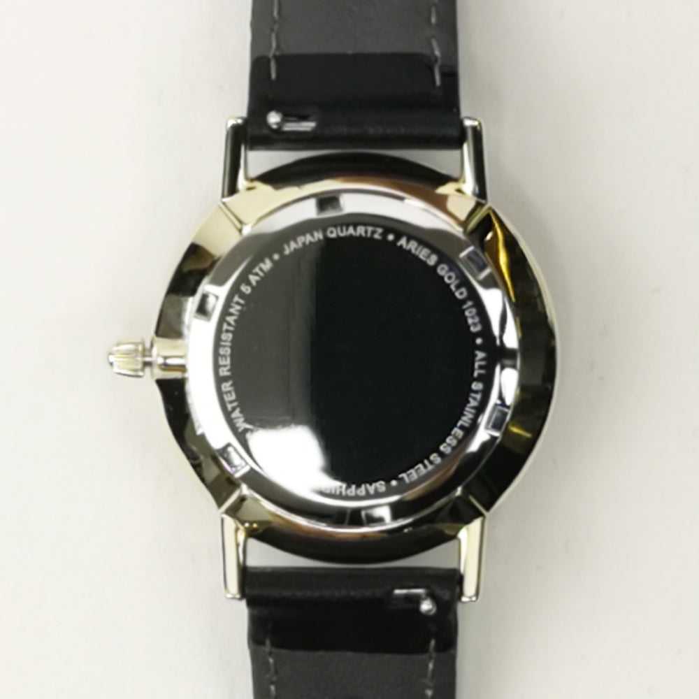 ARIES GOLD URBAN SANTOS GOLD STAINLESS STEEL L 1023 G-BK BLACK LEATHER STRAP WOMEN'S WATCH - H2 Hub Watches